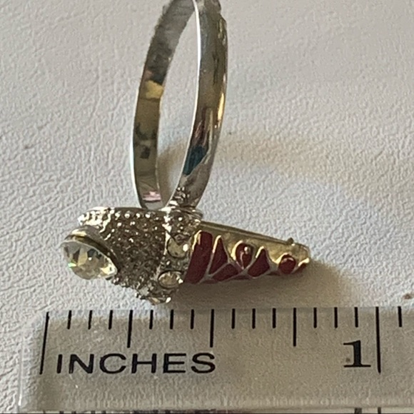 Ring Ice cream cone red enamel with crystal - Picture 3 of 5